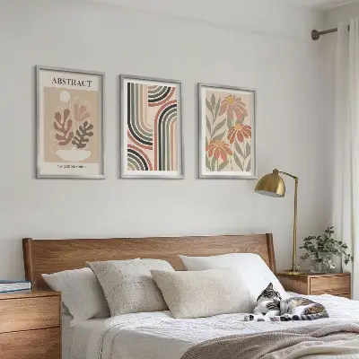 Lot de 3 tableaux pour salon motif plantes abstraites aux couleurs pastel