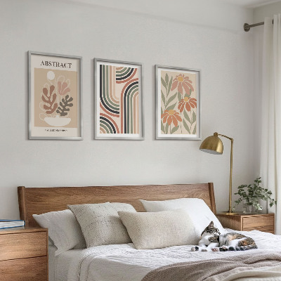 Lot de 3 tableaux pour salon Plantes abstraites aux couleurs pastel