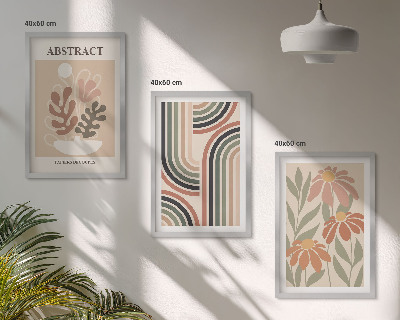 Lot de 3 tableaux pour salon Plantes abstraites aux couleurs pastel