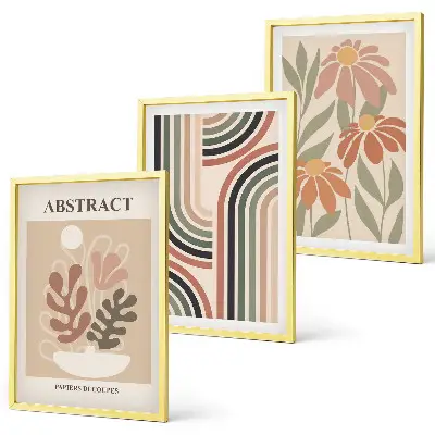 Lot de 3 tableaux pour salon motif plantes abstraites aux couleurs pastel