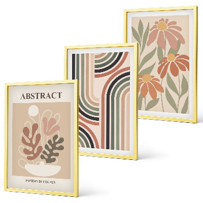 Lot de 3 tableaux pour salon Plantes abstraites aux couleurs pastel
