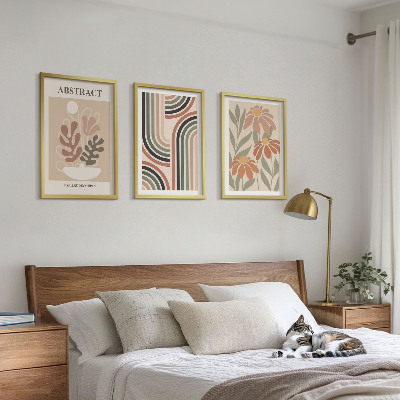 Lot de 3 tableaux pour salon Plantes abstraites aux couleurs pastel