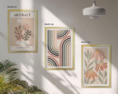 Lot de 3 tableaux pour salon Plantes abstraites aux couleurs pastel