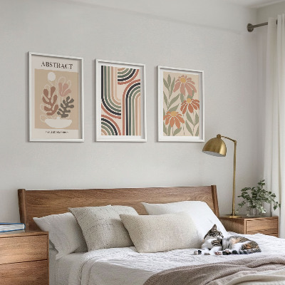 Lot de 3 tableaux pour salon Plantes abstraites aux couleurs pastel