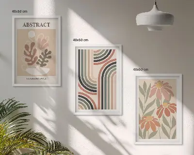 Lot de 3 tableaux pour salon motif plantes abstraites aux couleurs pastel