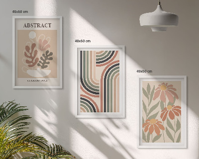 Lot de 3 tableaux pour salon Plantes abstraites aux couleurs pastel