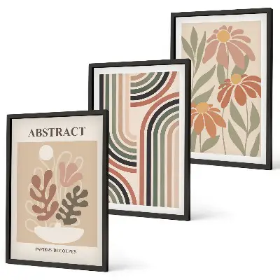 Lot de 3 tableaux pour salon motif plantes abstraites aux couleurs pastel