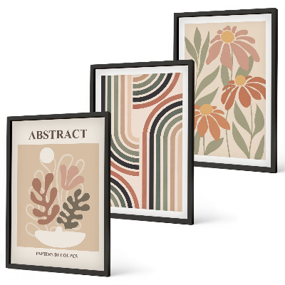 Lot de 3 tableaux pour salon Plantes abstraites aux couleurs pastel