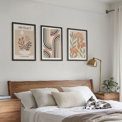 Lot de 3 tableaux pour salon Plantes abstraites aux couleurs pastel