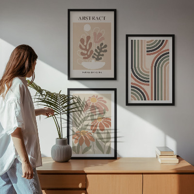 Lot de 3 tableaux pour salon Plantes abstraites aux couleurs pastel