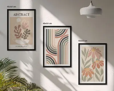 Lot de 3 tableaux pour salon motif plantes abstraites aux couleurs pastel