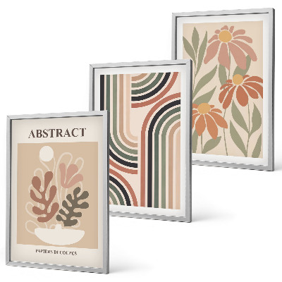 Lot de 3 tableaux pour salon Plantes abstraites aux couleurs pastel