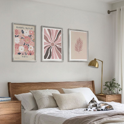 Lot de 3 tableaux pour salon Motifs floraux et géométrie