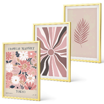 Lot de 3 tableaux pour salon Motifs floraux et géométrie