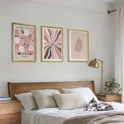 Lot de 3 tableaux pour salon Motifs floraux et géométrie