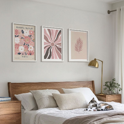 Lot de 3 tableaux pour salon Motifs floraux et géométrie