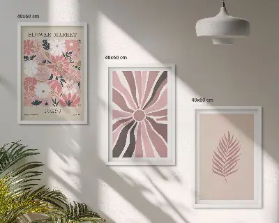 Lot de 3 tableaux pour salon avec motifs floraux et géométriques