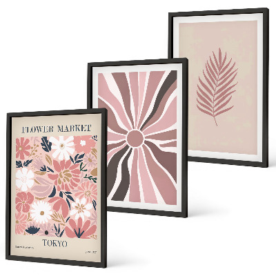 Lot de 3 tableaux pour salon Motifs floraux et géométrie