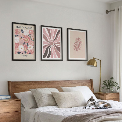Lot de 3 tableaux pour salon Motifs floraux et géométrie