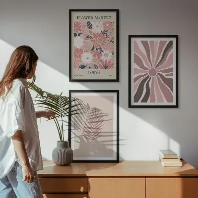 Lot de 3 tableaux pour salon avec motifs floraux et géométriques