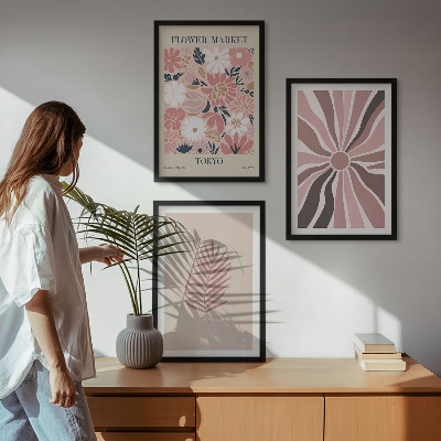 Lot de 3 tableaux pour salon Motifs floraux et géométrie