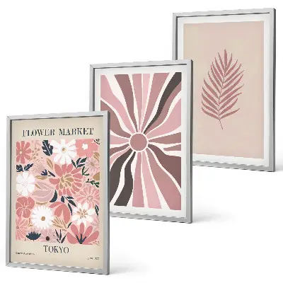 Lot de 3 tableaux pour salon avec motifs floraux et géométriques