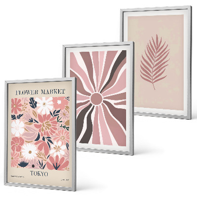 Lot de 3 tableaux pour salon Motifs floraux et géométrie