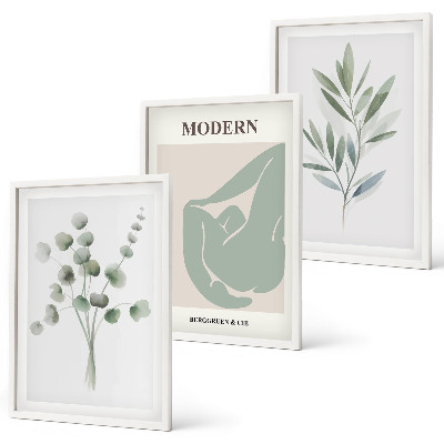 Lot de 3 tableaux pour salon Motifs végétaux verts