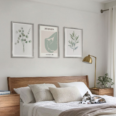 Lot de 3 tableaux pour salon Motifs végétaux verts