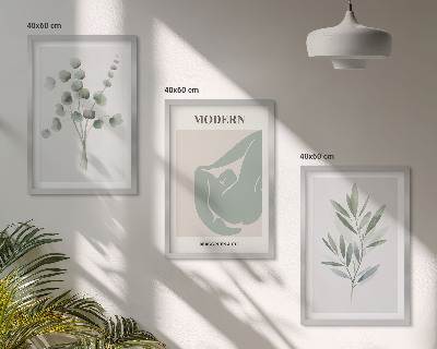Lot de 3 tableaux pour salon Motifs végétaux verts