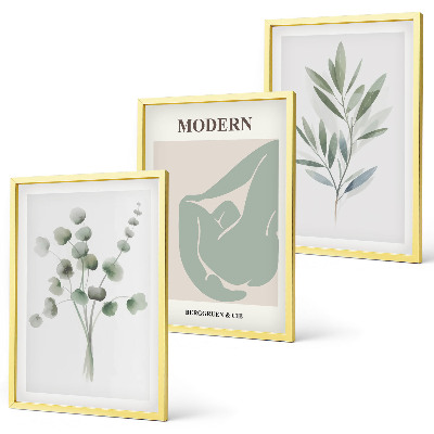 Lot de 3 tableaux pour salon Motifs végétaux verts