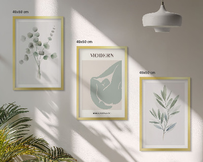 Lot de 3 tableaux pour salon Motifs végétaux verts