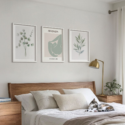 Lot de 3 tableaux pour salon Motifs végétaux verts