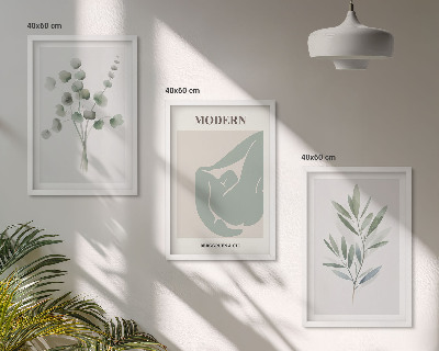 Lot de 3 tableaux pour salon Motifs végétaux verts
