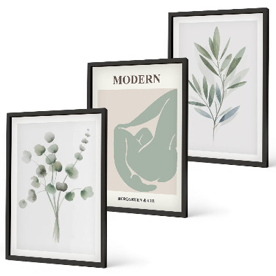 Lot de 3 tableaux pour salon Motifs végétaux verts