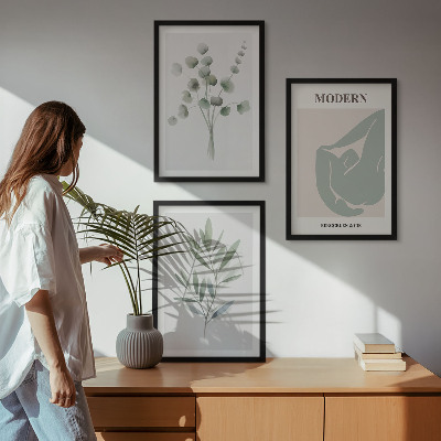 Lot de 3 tableaux pour salon Motifs végétaux verts