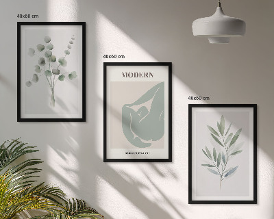 Lot de 3 tableaux pour salon Motifs végétaux verts