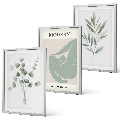 Lot de 3 tableaux pour salon Motifs végétaux verts