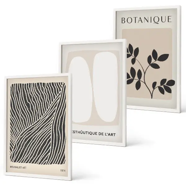 Lot de 3 tableaux pour salon motifs et lignes de plantes