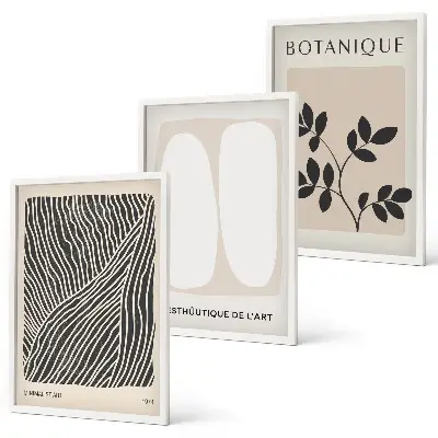 Lot de 3 tableaux pour salon motifs et lignes de plantes