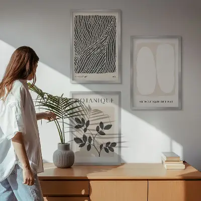 Lot de 3 tableaux pour salon motifs et lignes de plantes