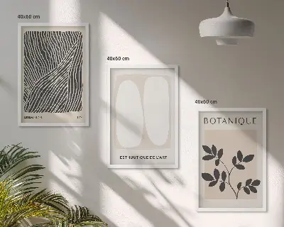 Lot de 3 tableaux pour salon motifs et lignes de plantes