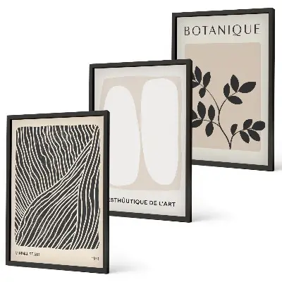 Lot de 3 tableaux pour salon motifs et lignes de plantes
