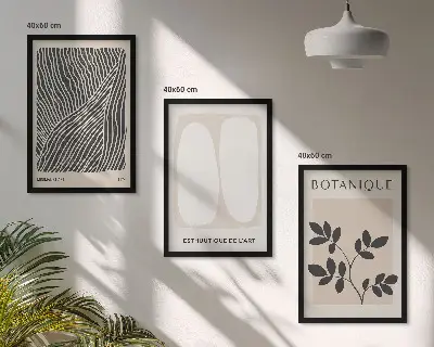 Lot de 3 tableaux pour salon motifs et lignes de plantes