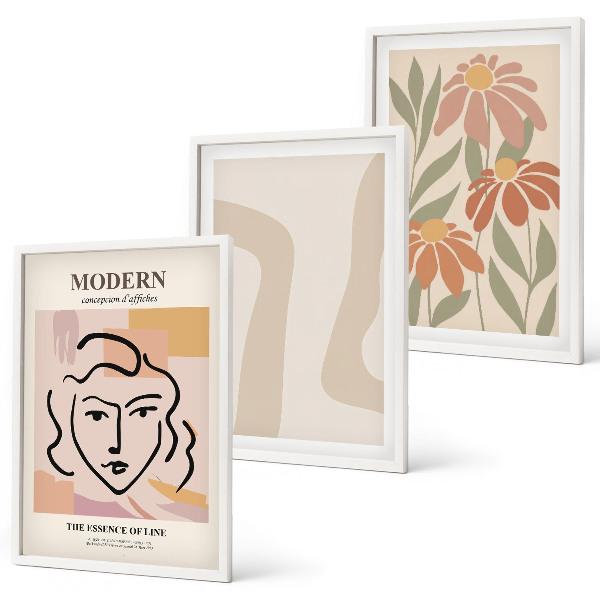 Lot de 3 tableaux pour salon Femme abstraite moderne