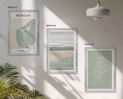 Cadre photo mural motifs de formes végétales abstraites dans des tons pastel