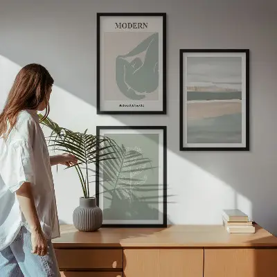 Cadre photo mural motifs de formes végétales abstraites dans des tons pastel