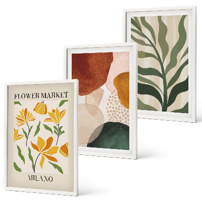 Lot de 3 tableaux pour salon Formes abstraites florales