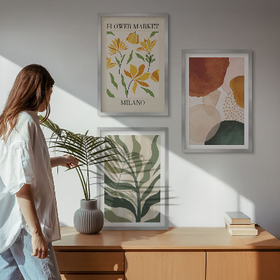Lot de 3 tableaux pour salon Formes abstraites florales