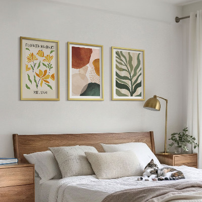 Lot de 3 tableaux pour salon Formes abstraites florales